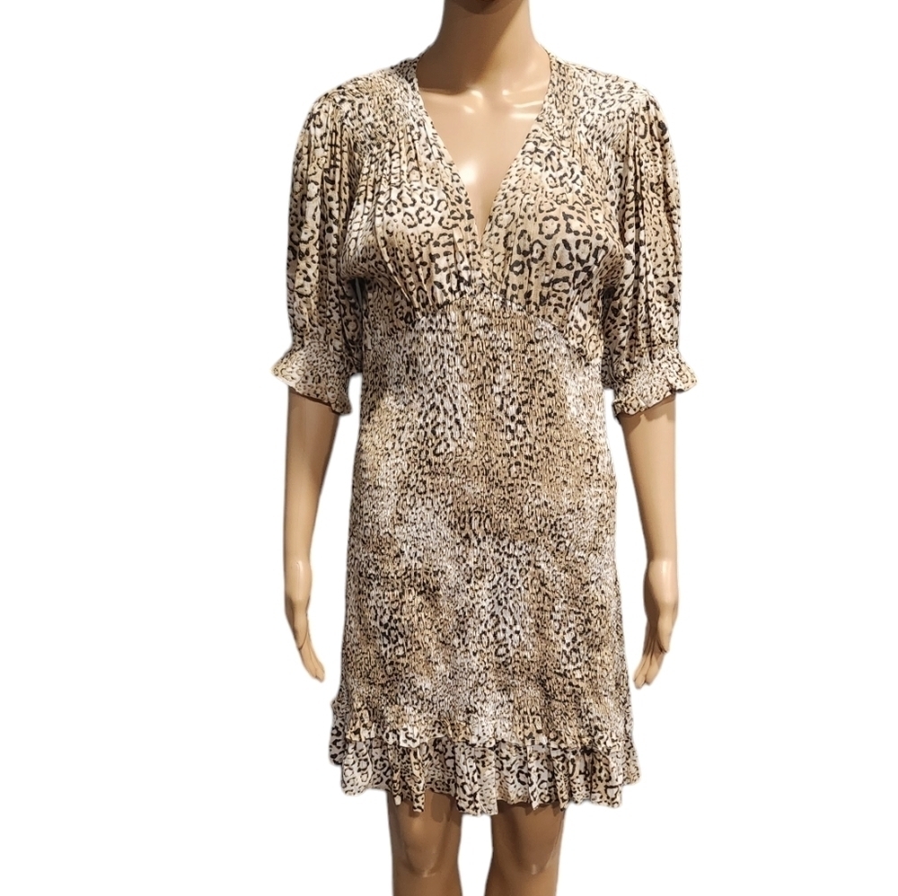 Faithful the brand wylde women's chetta print smocked V - neck dress Sz 6